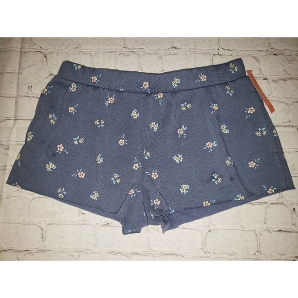 COLSIE Womens Size Small Floral Print Blue Raw Hem Soft Fleece Lounge Shorts - Picture 1 of 6